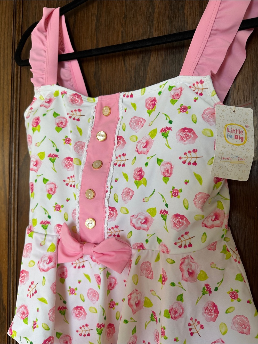 Pink Floral One-Piece Swimsuit with Ruffle Peplum - Picture 2 of 4